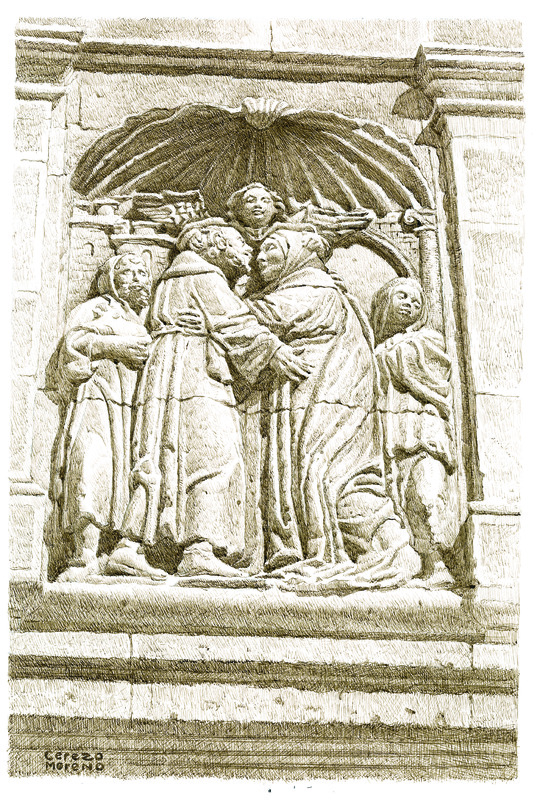 Abrazo de Santa Ana y San Joaquín en la fachada trasera de la Santa Capilla de San Andrés de Jaén