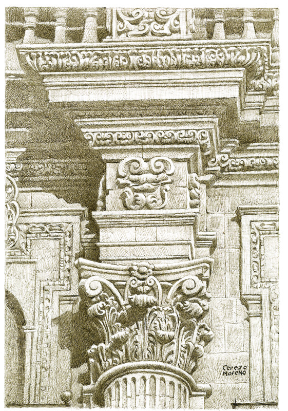 Capitel corintio y entablamento, fachada principal de la Catedral de Jaén